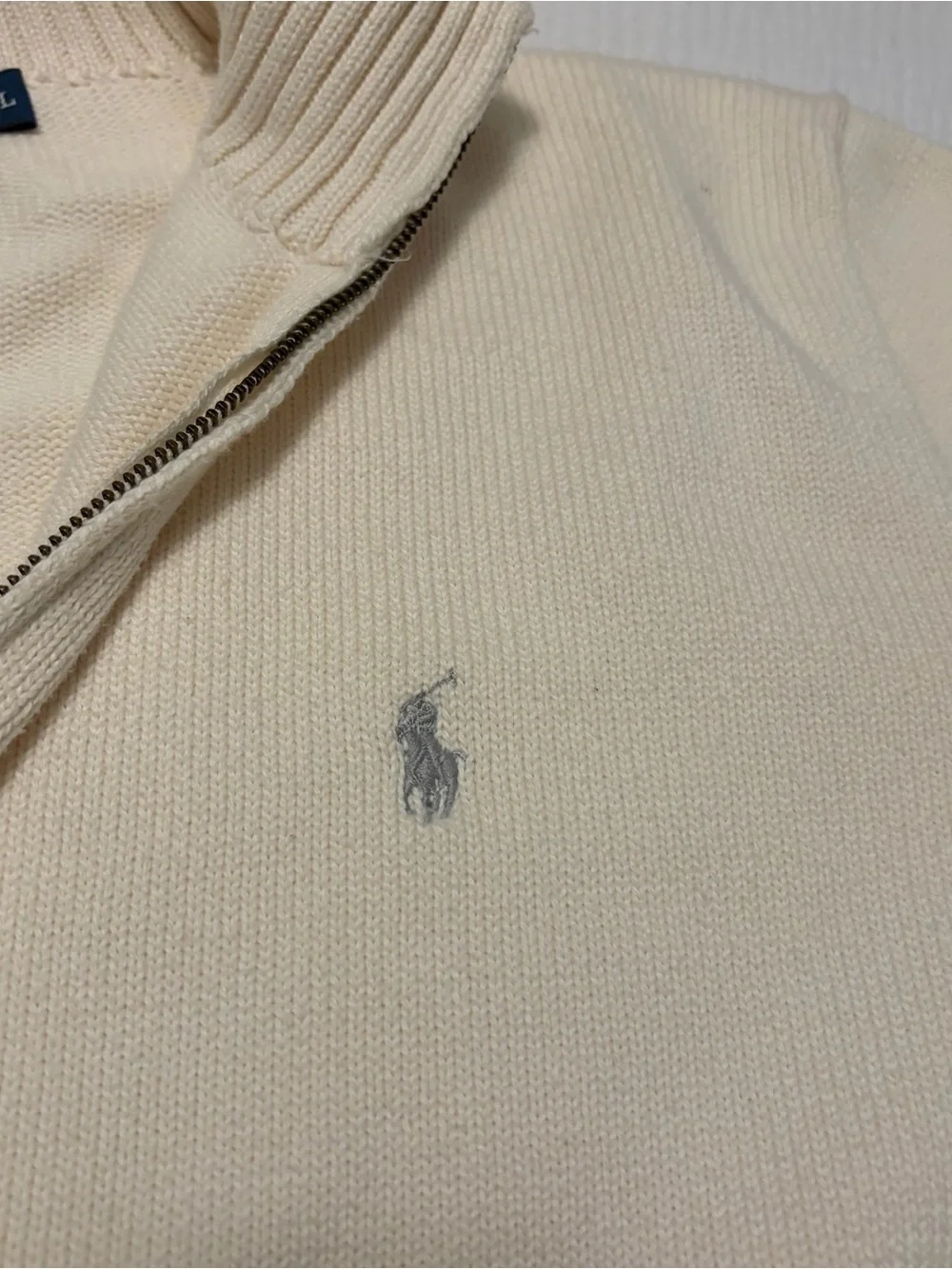 Ralph Lauren Polo Cream Logo 100% Cotton Quarter Zip Sweater Sz XL X-Large